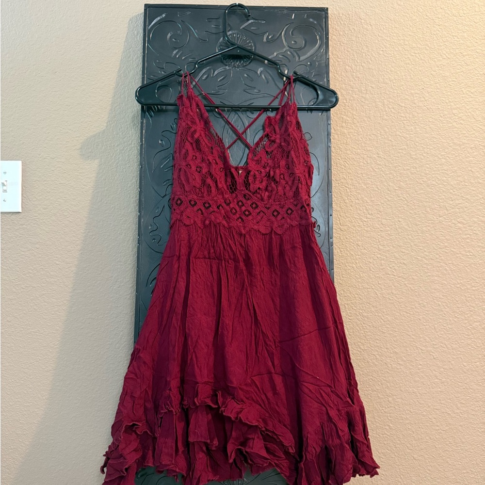 Free People Burgundy Lace Mini Dress